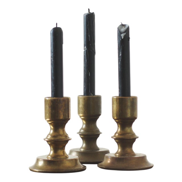 Vintage Norwegian Brass Candlesticks, 1970s, Set of 3 For Sale