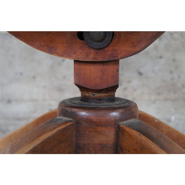 Brown Early 20th Century Antique Victorian Walnut Industrial Bankers Office Schoolhouse Swivel Desk Chair For Sale - Image 8 of 11