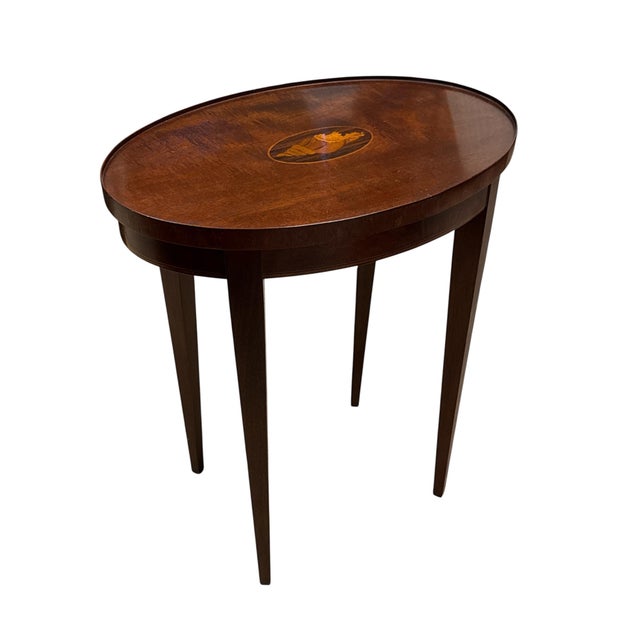 Traditional Vintage Baker Furniture Mahogany Shell Inlay Oval Occasional Table For Sale - Image 3 of 12