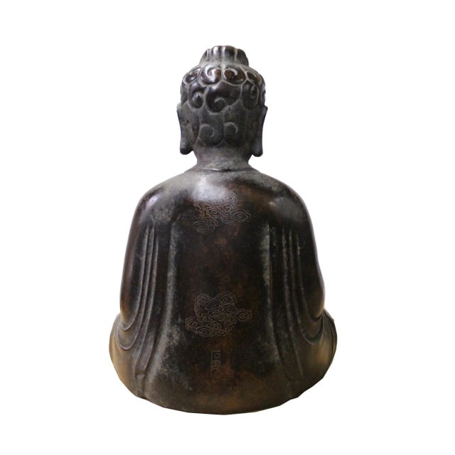 Metal Handmade Bronze Finish Decent Look Sitting Buddha Statue For Sale - Image 7 of 8