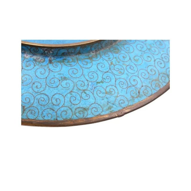Turquoise Antique Meiji Japanese Cloisonne Enamel Charger Plate For Sale - Image 8 of 8