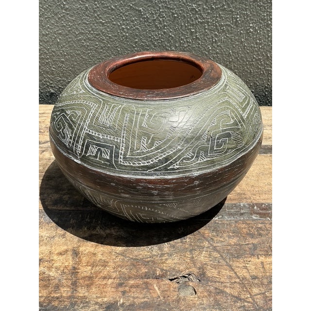 Vintage Engraved Ceramic Vase For Sale - Image 4 of 12