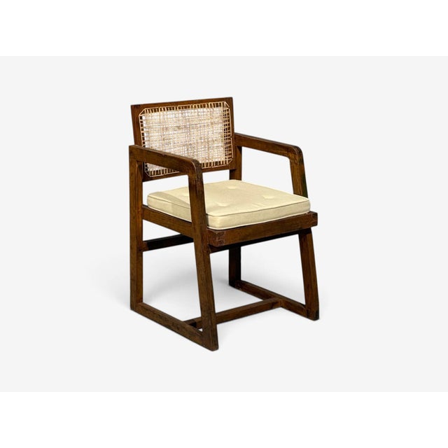 Mid-Century Modern Pierre Jeanneret, 'Box' Armchair, Teak, Cane, Chandigarh, India, 1960s For Sale - Image 3 of 15