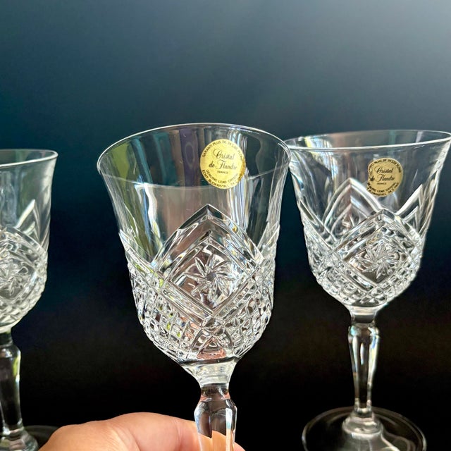 1970s Cristal De Flandres French Lead Crystal Goblets – Saltzburg Pattern - Set of 3 For Sale In Miami - Image 6 of 8