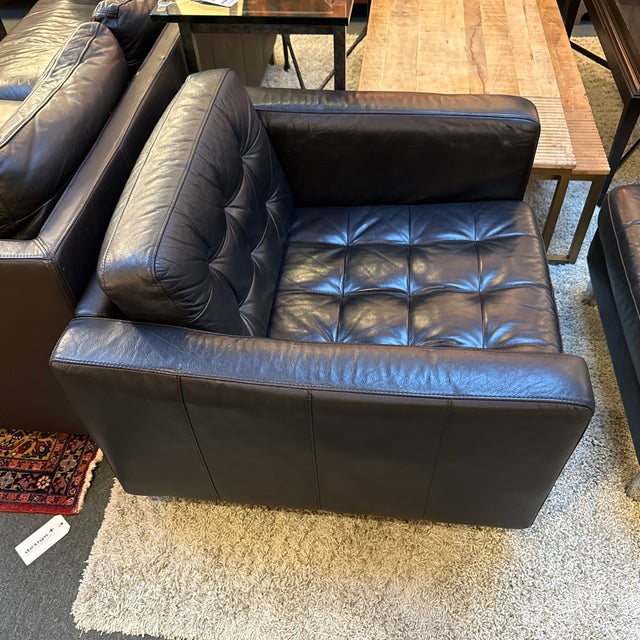 Tufted Vegan Leather Club Chair + Ottoman, Set For Sale - Image 9 of 11