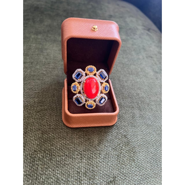 Bochic "Orient" Vintage Diamond, Blue Sapphire & Opal Ring Set 18K Gold & Silver For Sale - Image 10 of 18