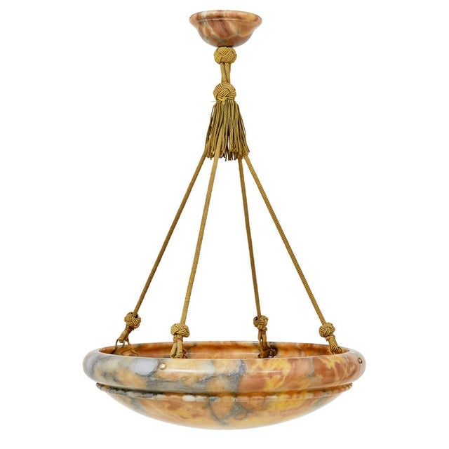 Orange Art Deco Scandinavian Large Alabaster Pendant Light, 1930s For Sale - Image 8 of 8