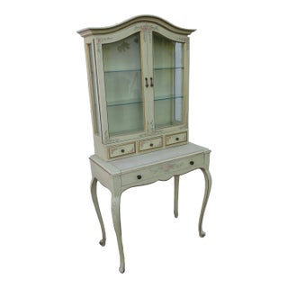 French Painted Tall Secretary Desk With Display Cabinet Bookcase For Sale