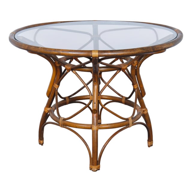 1980s Bamboo and Glass Dining Table For Sale