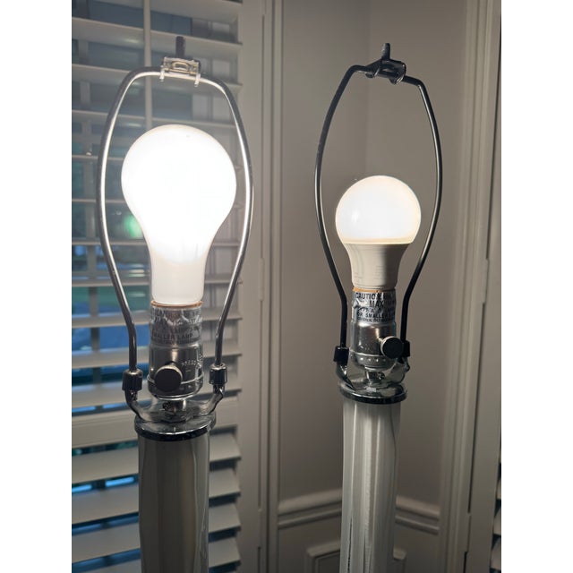 Hollywood Regency Vintage Lucite Cased Glass Column Table Lamps - a Pair For Sale - Image 3 of 9