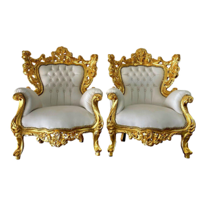 Baroque Style Chair Set – White Leather Upholstery and Gold Leaf Details