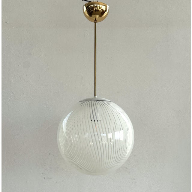 Vintage Brass Pendant with Murano Tessuto Glass Sphere from Venini, 1970s For Sale - Image 13 of 16
