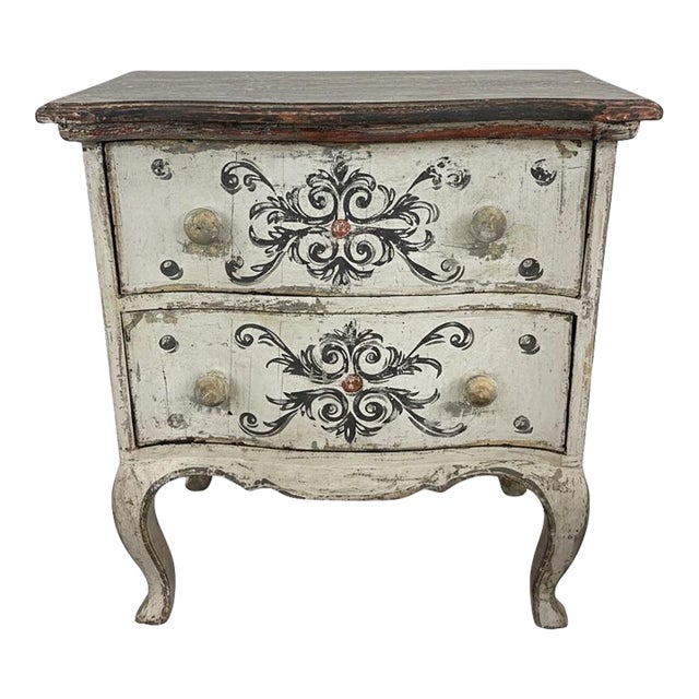 Vintage French Provincial Style Distressed Hand-Painted Two-Drawer Bombe Commode For Sale