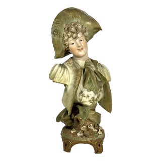 Early 20th Century Ernst Wahliss Porcelain Maiden Bust: Turn-Teplitz Art Nouveau Decor For Sale