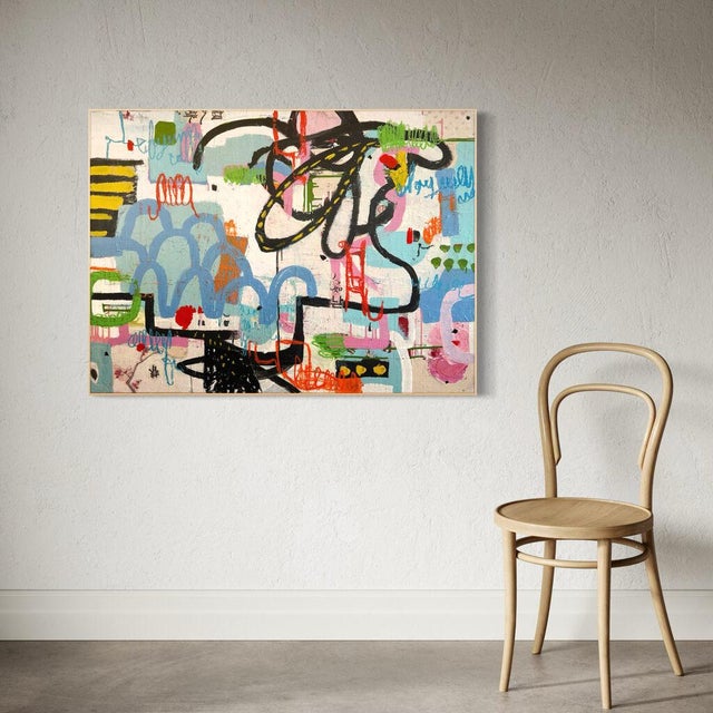 Blue Christiane Corcelle "Cherry Blossoms" Mixed Media on Canvas, Large Colorful Abstract Painting in Black, Blue and Yellow, 2024 For Sale - Image 8 of 10