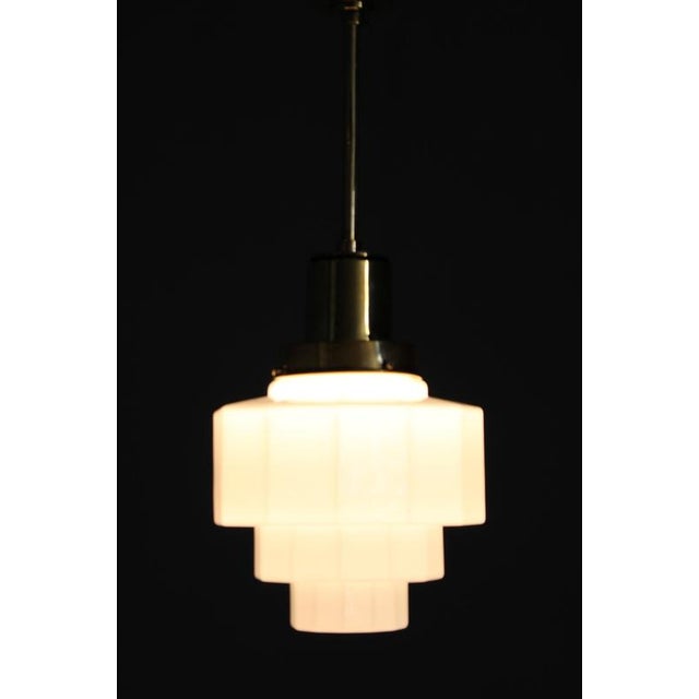 Art Deco Brass and Opaline Glass Pendant, Czechoslovakia, 1930s For Sale - Image 9 of 11