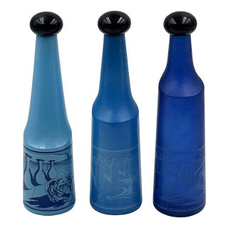 Vintage Italian Surrealist Blue Glass Bottles by Salvador Dali for Rosso Antico, 1970s, Set of 3 For Sale