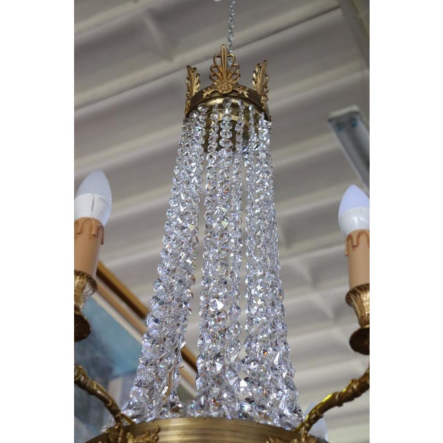 Gilded Bronze and Crystal Chandelier with 10 Bulbs, Late 19th Century For Sale - Image 6 of 16