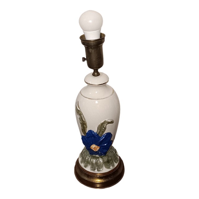 Vintage Ceramic Lamp With Raised Morning Glory Floral and Gilt For Sale