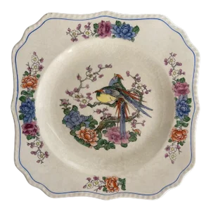 Vintage Steubenville Ivory Plate With Floral & Bird Pattern