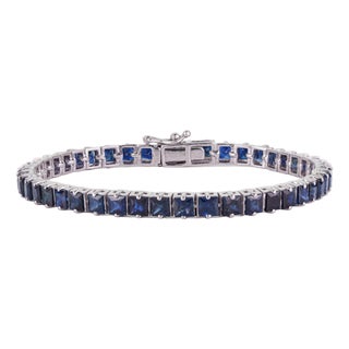 Art Deco 13.73 Ct Certified Blue Sapphire Tennis Bracelet for Women, Christmas Gift For Sale