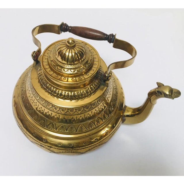 20th Century Moroccan Antique Brass Tea Kettle Pot With Camel Spout