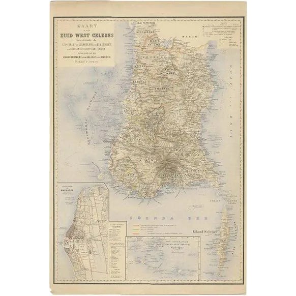 Antique Map of Southern Sulawesi by Stemfoort, 1885 For Sale