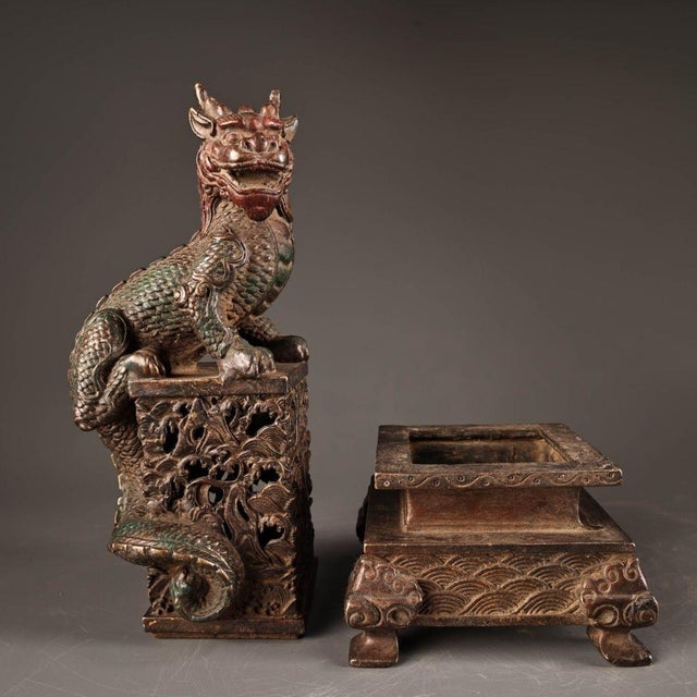Late 19th Century Gilt Bronze Qilin Incense Burner, Mythical Beast Censer, 1.8kg For Sale - Image 4 of 10