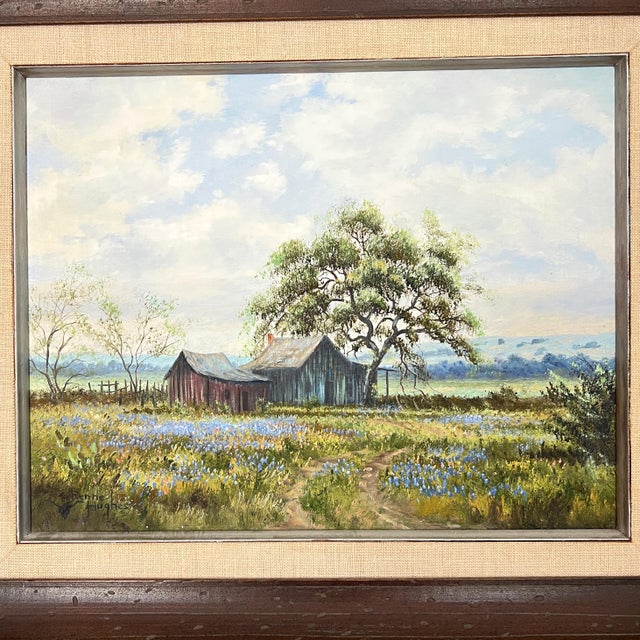 Realism Mid 20th Century Original Bluebonnet Landscape Painting by Renne Hughes For Sale - Image 3 of 10