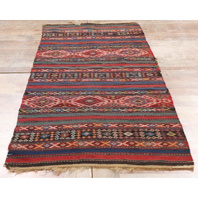 Red 1880's Antique Caucasian Shahsavan Kilim Rug - 02'06 X 06'09 For Sale - Image 8 of 9
