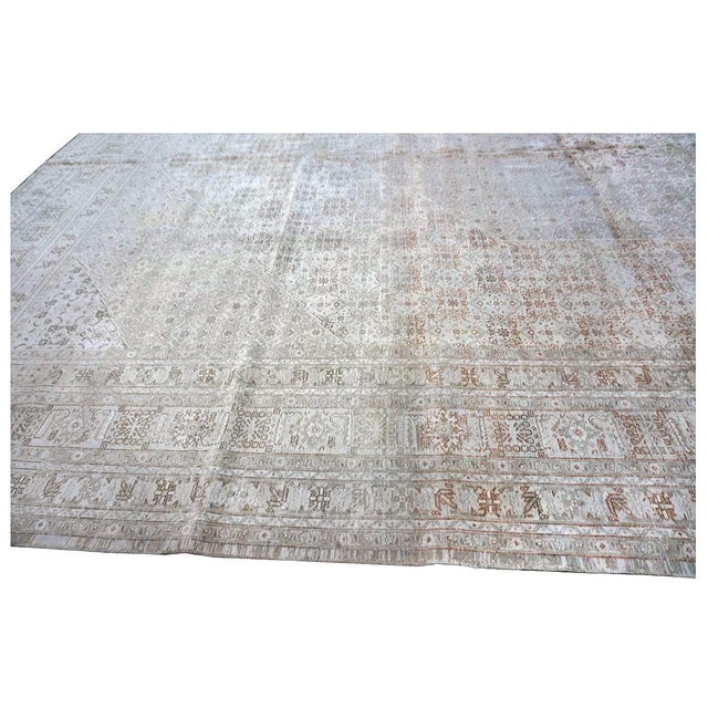 Antique Persian Tabriz Wool 13x18 Gray & Ivory Handmade Oversized Area Rug #1142928 For Sale - Image 11 of 16
