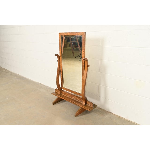 L. & J.G. Stickley, Inc. Stickley Style Antique Mission Tiger Oak Arts & Crafts Full Length Cheval Floor Mirror, Circa 1920s For Sale - Image 4 of 10