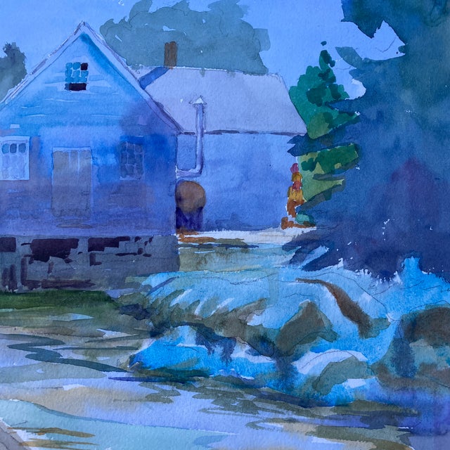 Impressionist 1980’s Original Fishing Village Coastal Sailing Watercolor Painting Double Sided For Sale - Image 3 of 4