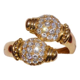 Genuine Natural 0.79cts VVS G Diamond 18k Solid Gold Bypass Ring, Size 6.75 For Sale