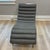 Restoration Hardware mid-century inspired chaise lounge in stainless steel and graphite gray 100% linen fabric.