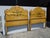 1950s Pair Vintage French Provincial Hand Painted Gold Floral Twin Headboards W Rails For Sale - Image 5 of 17