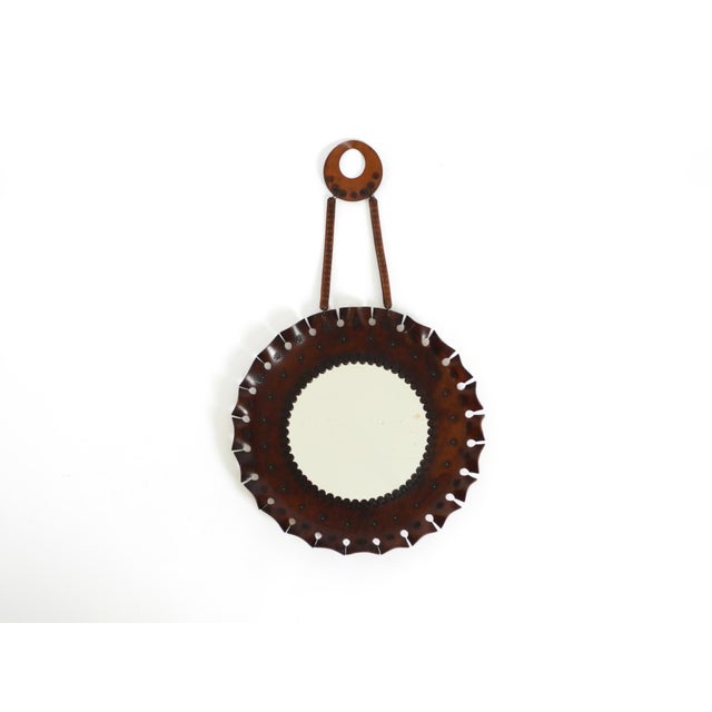 Round Wall Mirror with Leather Frame and Strap, 1960s For Sale - Image 17 of 17