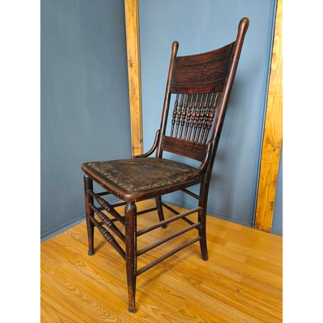 Pressed Back Chair with Leather Seat and Turned Parts For Sale - Image 15 of 18