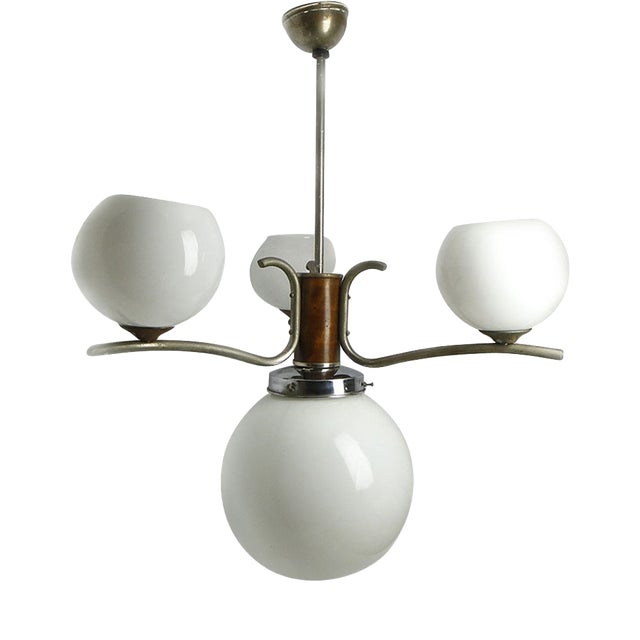 Art Deco Chandelier with Glass Globes, Czechoslovakia, 1950s For Sale
