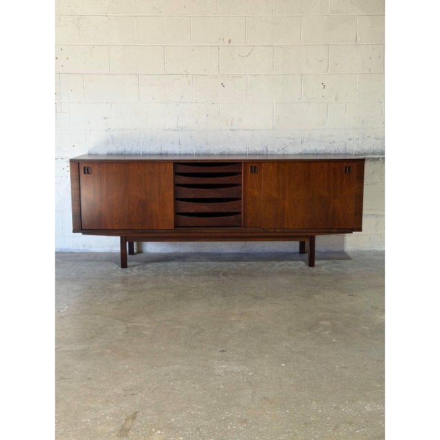 Wood Rosewood Sideboard Long Sliding Door Credenza Denmark Mid-Century Modern 1960s For Sale - Image 7 of 14