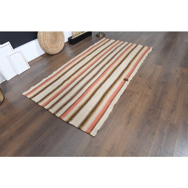 1970s Vintage Handmade Wool Cotton Turkish Beige Runner Rug For Sale - Image 4 of 11