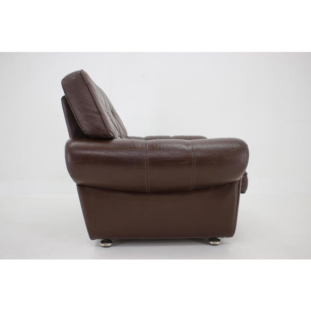 Danish Brown Leather Armchair, Denmark, 1970s For Sale - Image 6 of 18