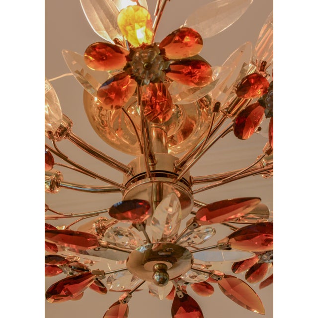 Amber 1970s Large Amber Crystal Flower Chandelier, Maison Baguès Style, 8-Light For Sale - Image 8 of 8