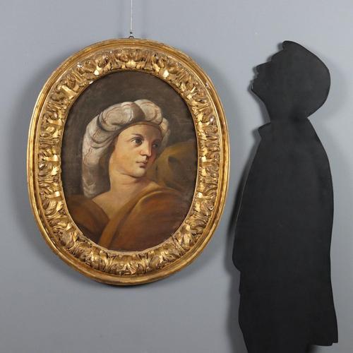 Oil on panel. This amateurish work is reminiscent of Guido Reni, who created numerous portraits of the legendary fortune...