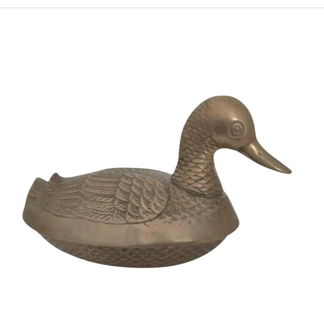 1970s Mid-Century Modern Solid Brass Mallard Duck Lidded Box For Sale - Image 13 of 13