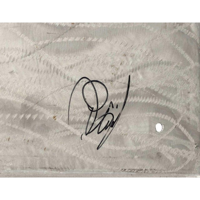 Metal Illegibly Signed Landscape Scene Steel Panel For Sale - Image 7 of 8