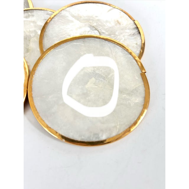 Vintage Capiz Shell Hollywood Regency Brass Coasters - Set of 10 For Sale - Image 9 of 10