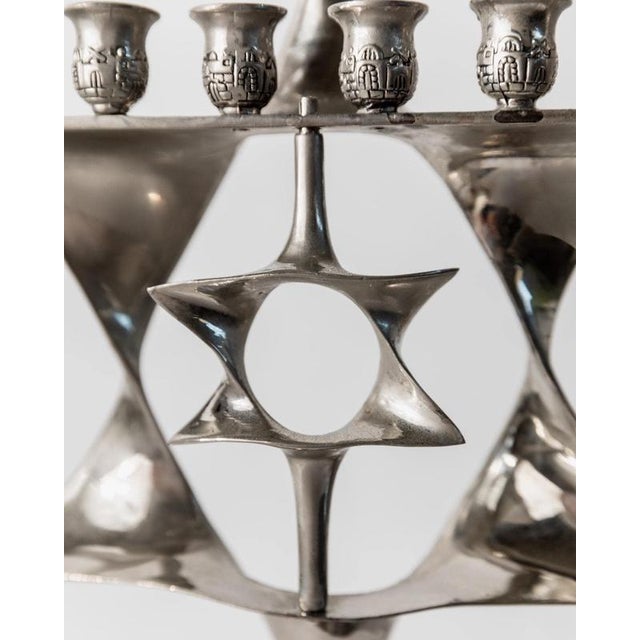 Mid-Century Silver-Plated Hanukkah Menorah with Rotating Star of David, 1960s For Sale - Image 4 of 11