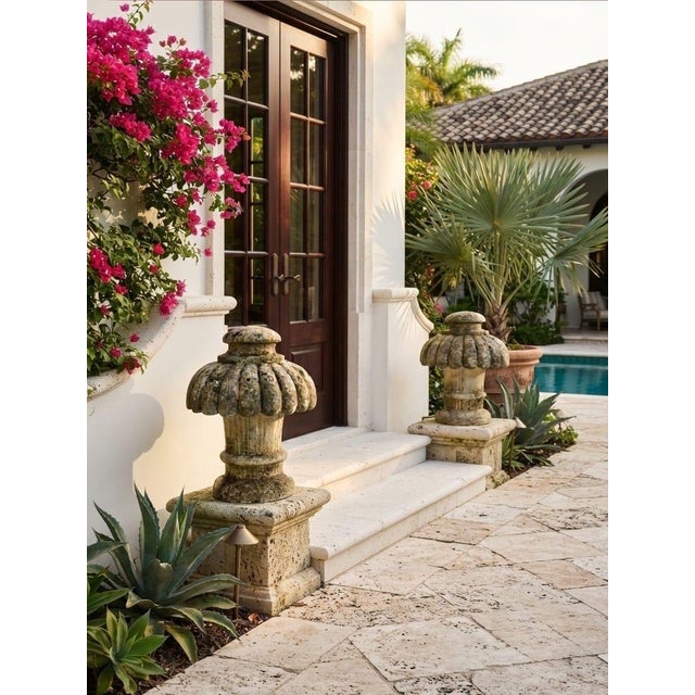 Stone Gray Pair of Vintage Cast Stone Gadrooned Mushroom Finials For Sale - Image 8 of 11