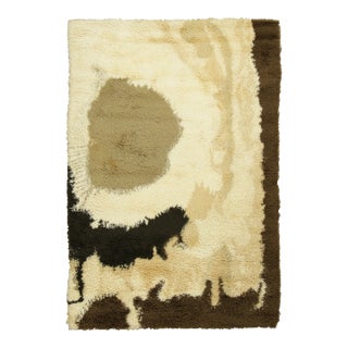 Vintage Swedish Rya Rug in Cream With Earthy Abstract Geometry - Rug & Kilim For Sale